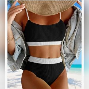 JJAI BNWT  High Waisted  Ribbed  2pc Bikini Set - Black/White M